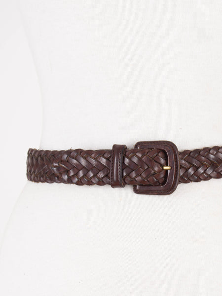 Brown Woven Braided Leather Belt with Leather Buckle | Size XS-S