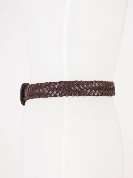 Brown Woven Braided Leather Belt with Leather Buckle | Size XS-S