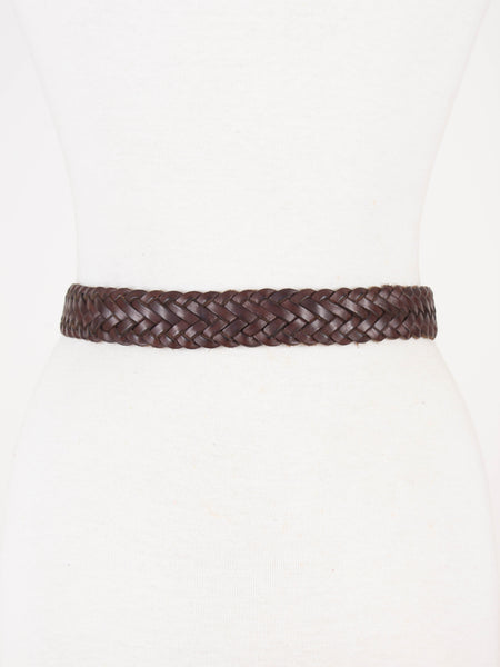 Brown Woven Braided Leather Belt with Leather Buckle | Size XS-S