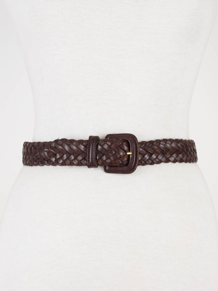 Brown Woven Braided Leather Belt with Leather Buckle | Size XS-S