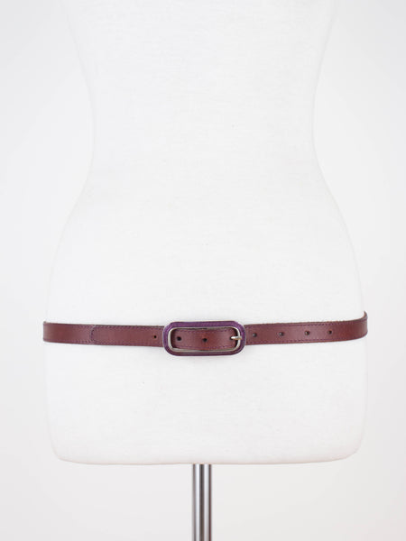 Y2K Low Waist Maroon Thin Leather Belt | Size Fits M-L 32"-39"