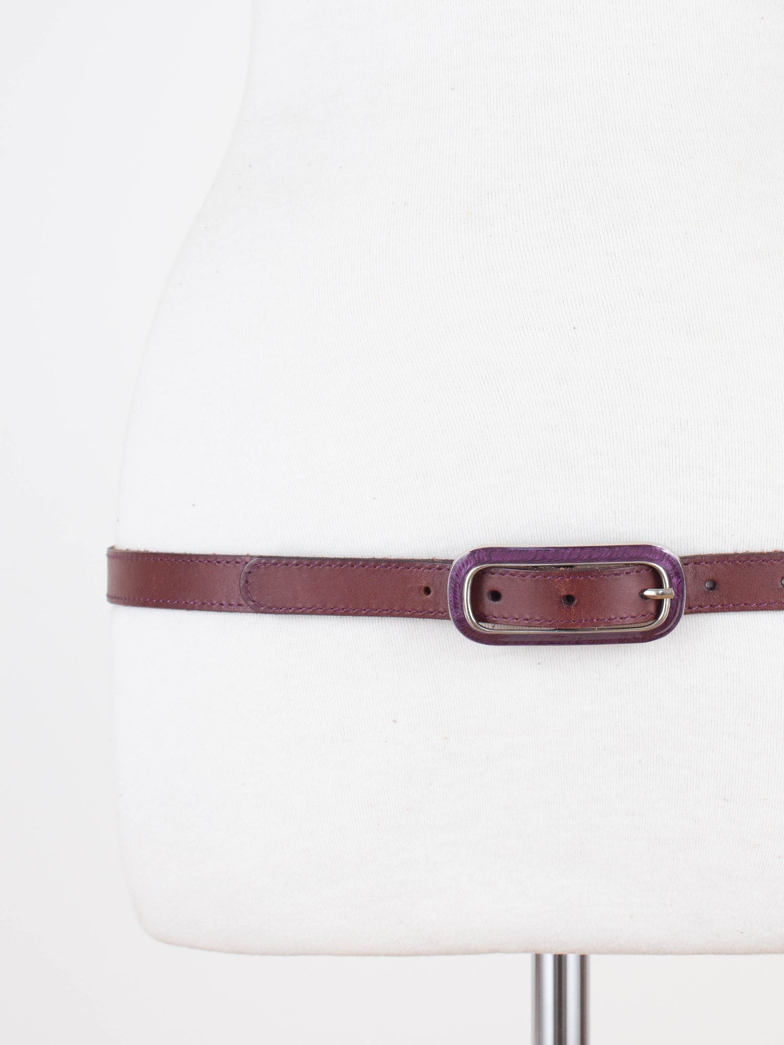 Y2K Low Waist Maroon Thin Leather Belt | Size Fits M-L 32"-39"