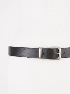 90s Chunky Black Leather Belt with Matte Silver Buckle | Unisex | Size L 31"-35"