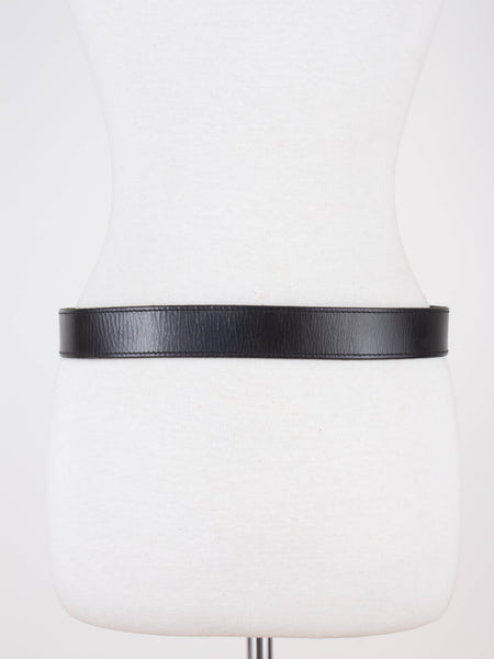 90s Chunky Black Leather Belt with Square Silver Buckle | Unisex | Size M-L 30"-35"