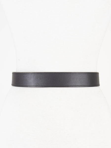 90s Chunky Black Leather Belt with Matte Silver Buckle | Size XS-S 25"-29"