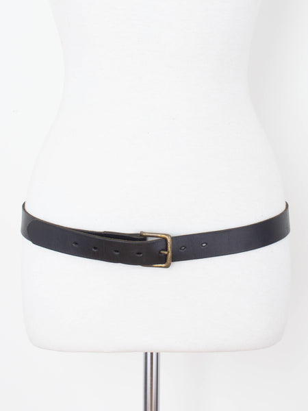 Unisex Black Leather Belt with Brass Buckle - Size 35"-40" / L