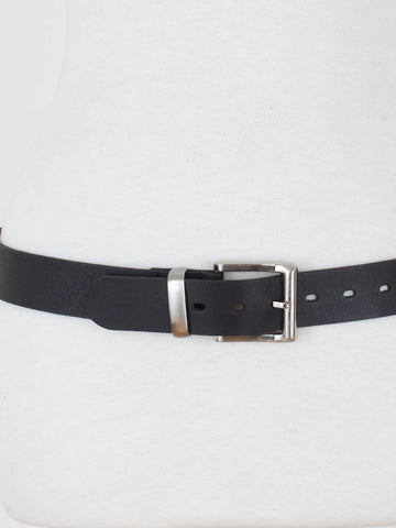 Unisex Black Leather Belt with Silver Buckle - Size 32"-37" / M-L