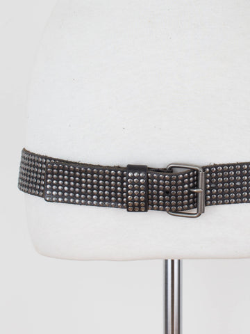 Y2K Studded Black Leather Belt | Mid or Low Rise - Size M 35"-39"