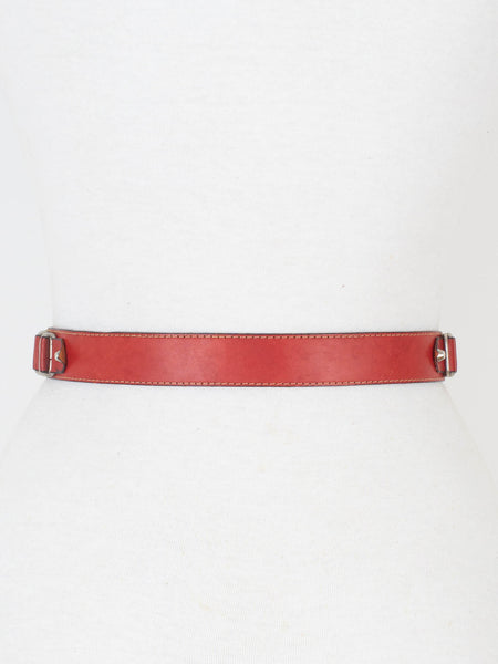 80s Red Leather Belt with Silver Buckle & Hardware - Size 24"-27" / XS-S