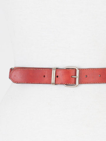 80s Red Leather Belt with Silver Buckle & Hardware - Size 24"-27" / XS-S