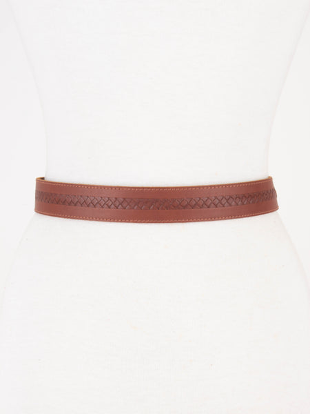 90s Brown Leather Belt with Brass Buckle | Size S-M 26"-30"