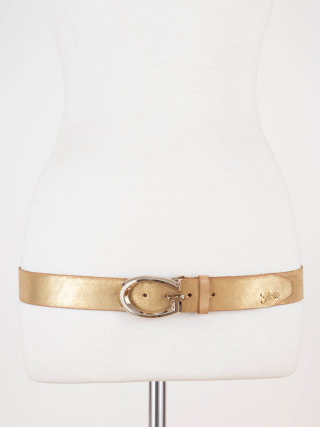 Y2K Low Waist Gold Metallic GUESS Leather Belt | Size Fits M-L