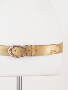 Y2K Low Waist Gold Metallic GUESS Leather Belt | Size Fits M-L