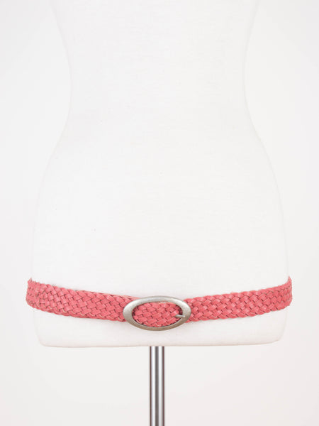 Y2K Low Waist Bubblegum Pink Braided Leather Belt | Size Fits M-L