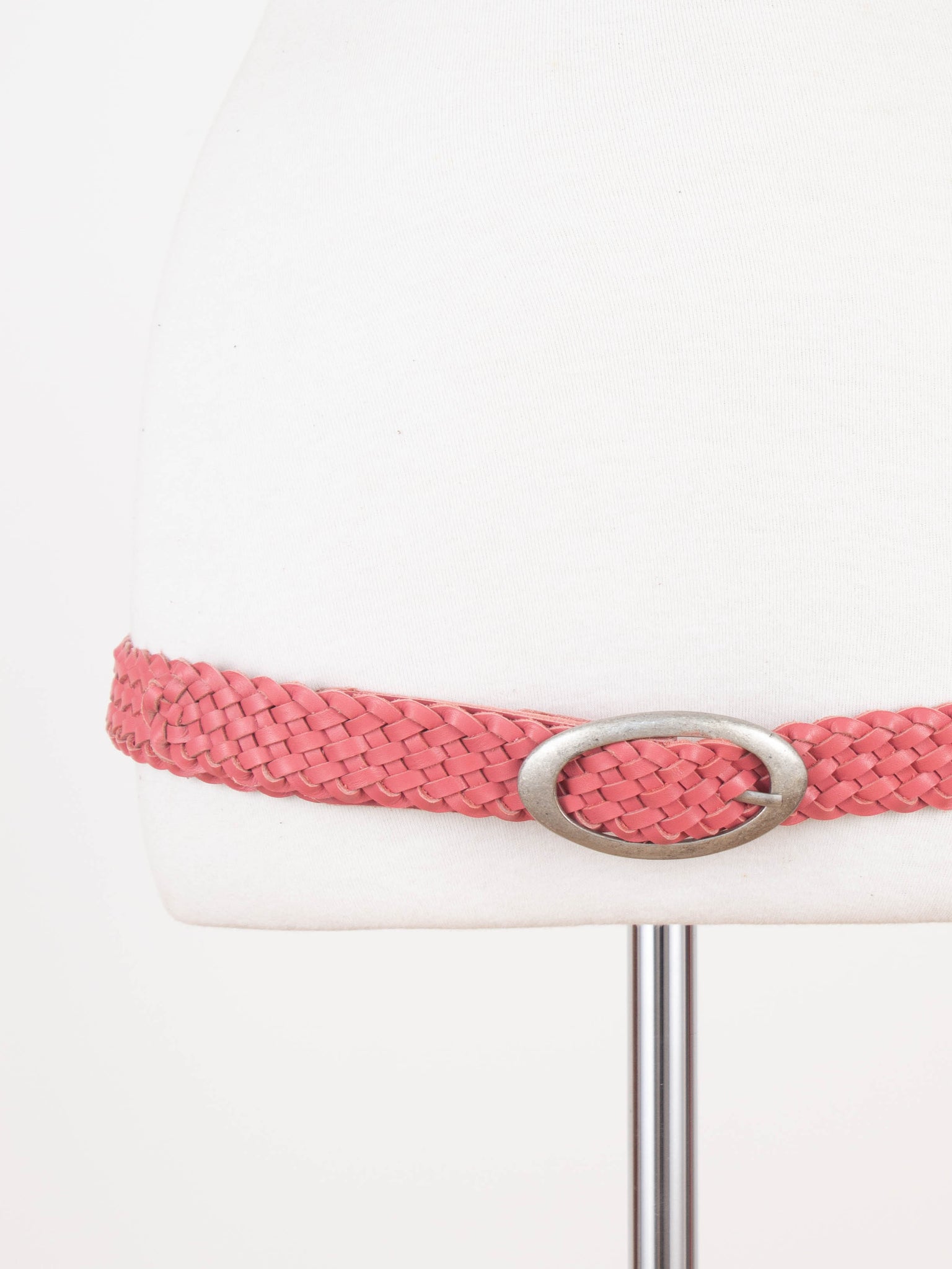 Y2K Low Waist Bubblegum Pink Braided Leather Belt | Size Fits M-L