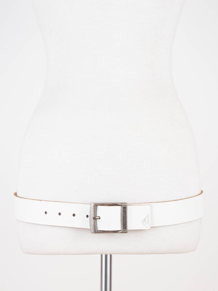 Y2K Low Waist Surfer/Skater Chunky White Leather Belt | Unisex | Size Fits S-M