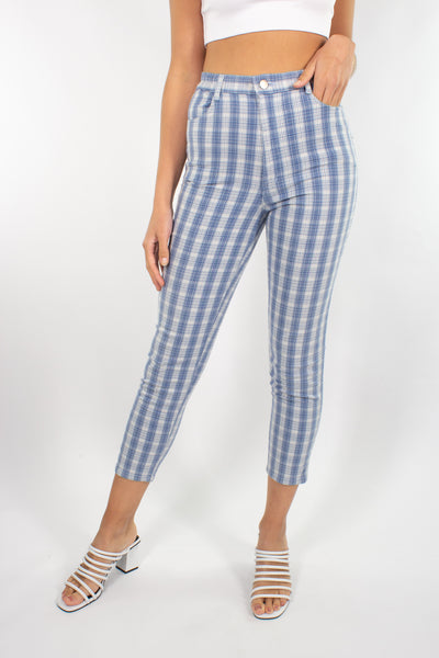 Blue & White Gingham Check Pant - Size XS/S 25"/26"