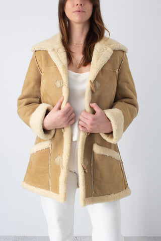 Light Tan Sheepskin Leather Shearling Coat - Size XS/S/M