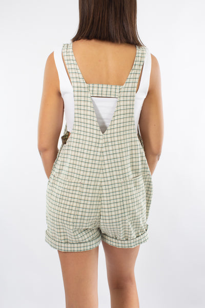 Cotton Overalls in Beige & Green Check - Size M